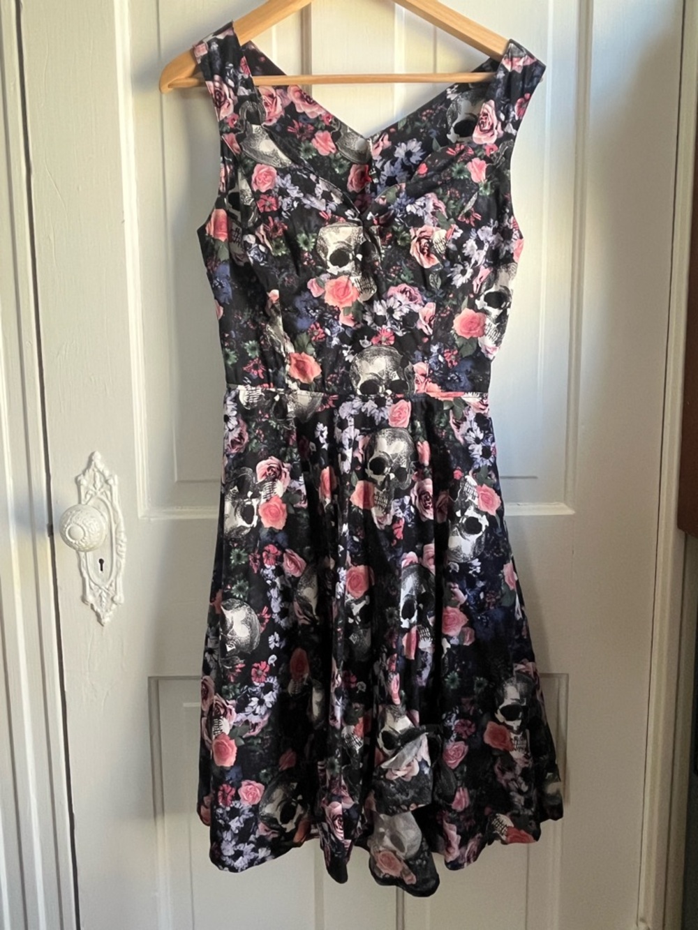 Hell bunny Floral Skull Fit-and-Flare Dress in Black and Pink